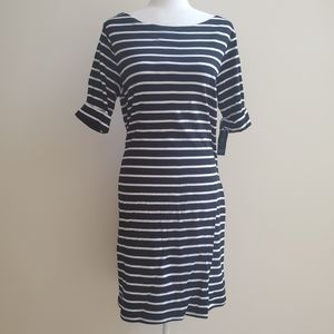 Karen Scott Sport Black White Striped Knit Dress
